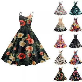 Женское повседневное модное платье с цветочным принтом, сексуальное с открытыми плечами, панк-ретро платье, ретро платье L бежевый