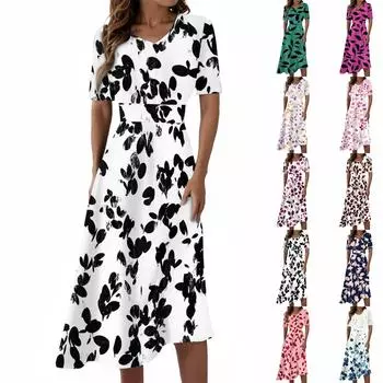 Женское повседневное модное платье с цветочным принтом, V-образным вырезом, короткими рукавами и длиной до талии XL