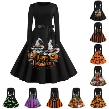 Женское повседневное модное платье с длинным рукавом и принтом, вечернее повседневное платье с круглым вырезом XL