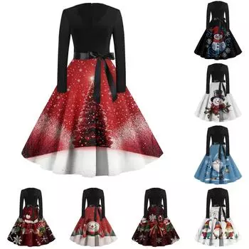 Женское повседневное модное платье с длинным рукавом и принтом, вечернее повседневное платье с V-образным вырезом и вырезом XXXXL