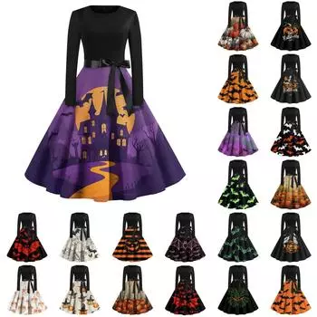 Женское повседневное модное платье с длинным рукавом и принтом, вечернее повседневное платье с круглым вырезом L