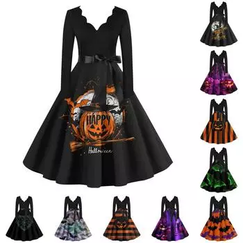 Женское повседневное модное платье с длинным рукавом и принтом, вечернее повседневное платье с V-образным вырезом и вырезом S фиолетовый