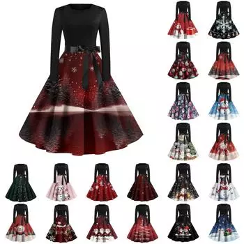 Женское повседневное модное платье с длинным рукавом и принтом, вечернее повседневное платье с круглым вырезом S