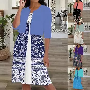 Женское повседневное модное платье с круглым вырезом и принтом средней длины из двух частей XXXL розовый