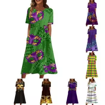 Женское повседневное модное платье с круглым вырезом и принтом L