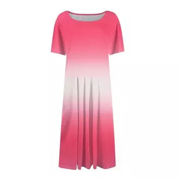 Женское повседневное модное платье с круглым вырезом и коротким рукавом средней длины с градиентом S зелёный