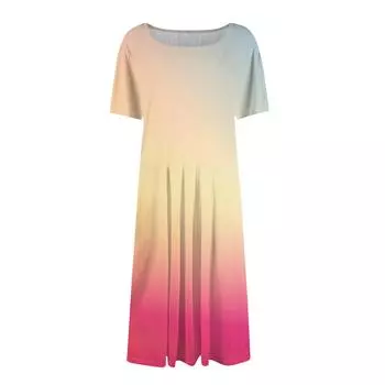 Женское повседневное модное платье с круглым вырезом и коротким рукавом средней длины с градиентом S синий