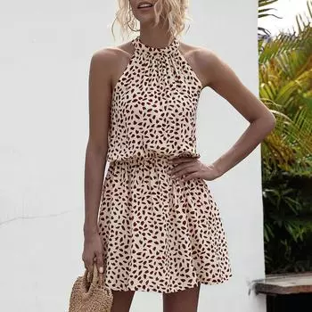 Женское повседневное модное платье с открытыми плечами, без рукавов, сексуальное, с завышенной талией, с широкими бретелями XL