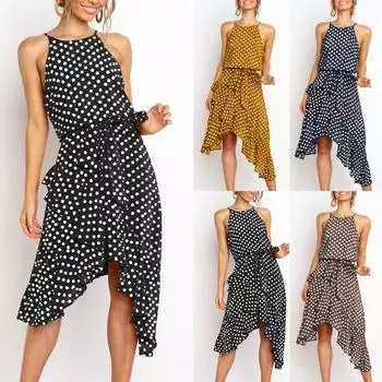 Женское повседневное модное платье с открытыми плечами и без рукавов, сексуальная юбка с неровным подолом и листьями лотоса L синий