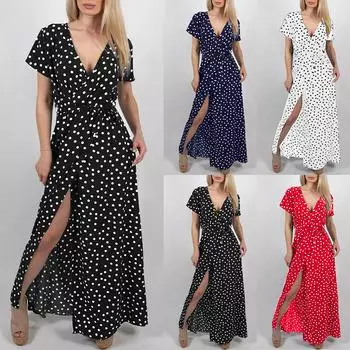 Женское повседневное модное платье с перекрестным v-образным вырезом и короткими рукавами, сексуальное длинное платье с боковой молнией на талии и шнуровкой L чёрный