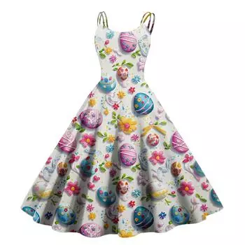 Женское повседневное модное платье с принтом в стиле ретро с открытыми плечами в стиле панк в стиле ретро L синий