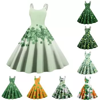 Женское повседневное модное платье с принтом в стиле ретро с открытыми плечами в стиле панк в стиле ретро L армия зеленый