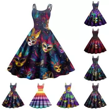 Женское повседневное модное платье с принтом в стиле ретро с открытыми плечами в стиле панк в стиле ретро L темно-фиолетового