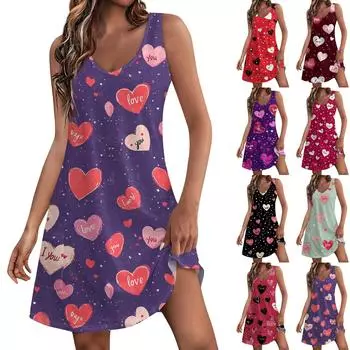 Женское повседневное модное платье с принтом в виде сердца ко Дню святого Валентина и карманами XL