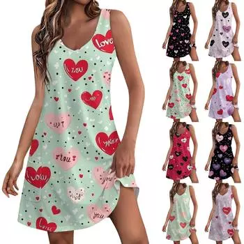 Женское повседневное модное платье с принтом в виде сердца ко Дню святого Валентина и карманами XXL