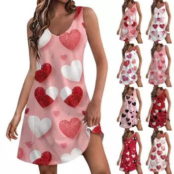 Женское повседневное модное платье с принтом в виде сердца ко Дню святого Валентина и карманами L
