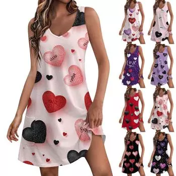 Женское повседневное модное платье с принтом в виде сердца ко Дню святого Валентина и карманами XXL