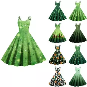 Женское повседневное модное платье с принтом в стиле ретро с открытыми плечами в стиле панк в стиле ретро L армия зеленый