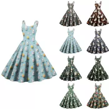 Женское повседневное модное платье с принтом в стиле ретро с открытыми плечами в стиле панк в стиле ретро XXL