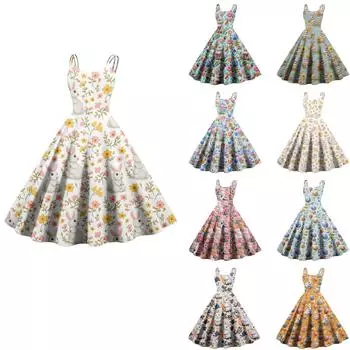 Женское повседневное модное платье с принтом в стиле ретро с открытыми плечами в стиле панк в стиле ретро XL жёлтый