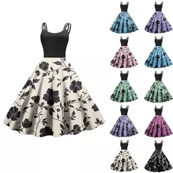 Женское повседневное модное платье с принтом в стиле ретро с открытыми плечами в стиле панк в стиле ретро M бежевый