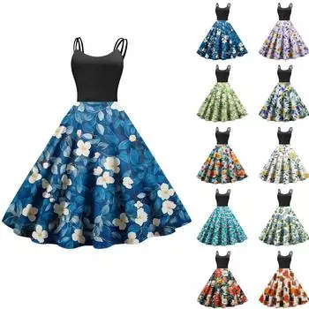 Женское повседневное модное платье с принтом в стиле ретро с открытыми плечами в стиле панк в стиле ретро M