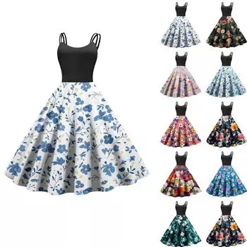 Женское повседневное модное платье с принтом в стиле ретро с открытыми плечами в стиле панк в стиле ретро M