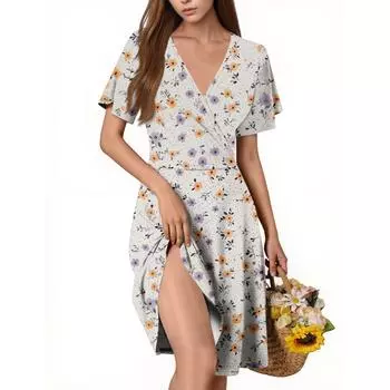 Женское повседневное модное платье с V-образным вырезом и принтом без рукавов M