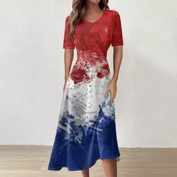 Женское повседневное модное платье с v-образным вырезом и коротким рукавом на талии, длинное свободное платье L