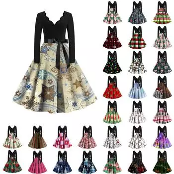 Женское повседневное модное платье с V-образным вырезом и длинными рукавами в стиле ретро с рождественским принтом в стиле ретро, осень XXXL винный