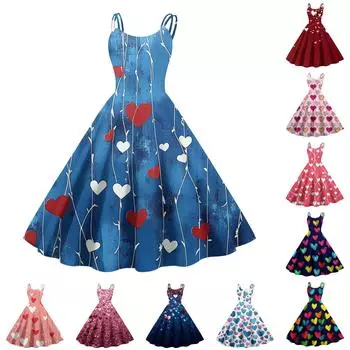 Женское повседневное модное платье с V-образным вырезом и длинными рукавами в стиле ретро с принтом «любовь» L красный