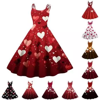 Женское повседневное модное платье с V-образным вырезом и длинными рукавами в стиле ретро с принтом «любовь» XL жёлтый