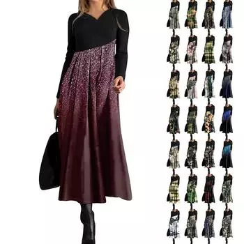 Женское повседневное модное платье с V-образным вырезом и длинными рукавами, цветным градиентным принтом, карманом на талии, большим свободным платьем XL
