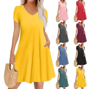 Женское повседневное модное платье с V-образным вырезом и коротким рукавом, стильное свадебное платье для гостей L чёрный