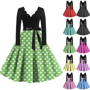 Женское повседневное модное платье с V-образным вырезом и длинными рукавами в стиле ретро с принтом «любовь» XL розовый