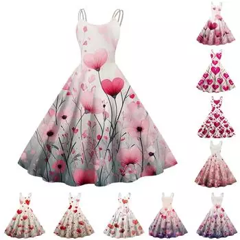 Женское повседневное модное платье с V-образным вырезом и длинными рукавами в стиле ретро с принтом «любовь» XL