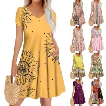 Женское повседневное модное платье с V-образным вырезом и коротким рукавом, стильное свадебное платье для гостей XL