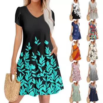 Женское повседневное модное платье с V-образным вырезом и коротким рукавом, стильное свадебное платье для гостей M чёрный