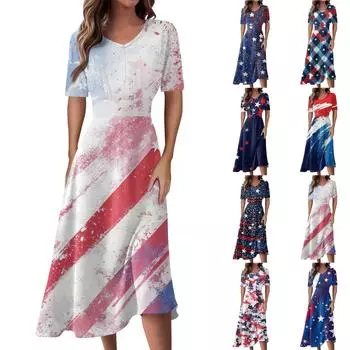 Женское повседневное модное платье с v-образным вырезом и коротким рукавом на талии, длинное свободное платье M