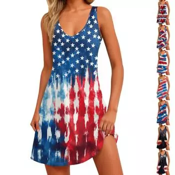 Женское повседневное модное платье с V-образным вырезом, без рукавов, с принтом, боковыми карманами, короткой юбкой XL киноварь