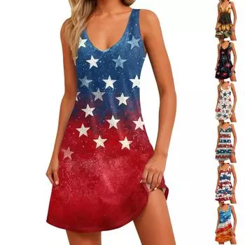 Женское повседневное модное платье с V-образным вырезом, без рукавов, с принтом, боковыми карманами, короткой юбкой XXL бежевый