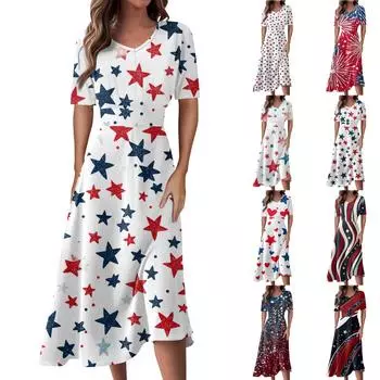 Женское повседневное модное платье с v-образным вырезом и коротким рукавом на талии, длинное свободное платье M