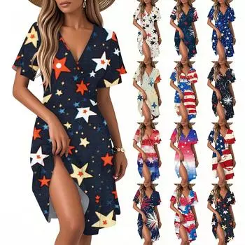 Женское повседневное модное платье с винтажным цветочным принтом и коротким рукавом и V-образным вырезом S белый