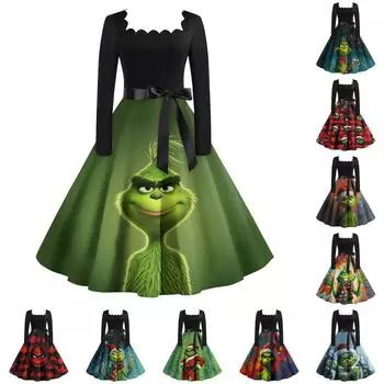 Женское повседневное модное платье в стиле ретро с квадратным вырезом и длинными рукавами XXL жёлтый