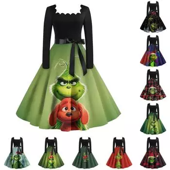 Женское повседневное модное платье в стиле ретро с квадратным вырезом и длинными рукавами M