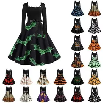 Женское повседневное модное платье в стиле ретро с квадратным вырезом и длинными рукавами XXXL хаки