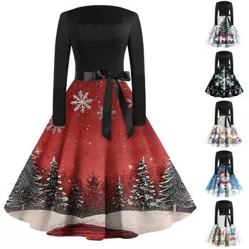 Женское повседневное модное платье в стиле ретро с квадратным вырезом и длинными рукавами S красный