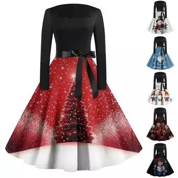 Женское повседневное модное платье в стиле ретро с квадратным вырезом и длинными рукавами XL