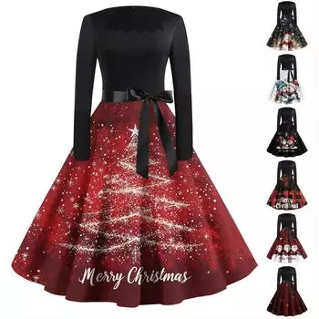 Женское повседневное модное платье в стиле ретро с квадратным вырезом и длинными рукавами XXXL