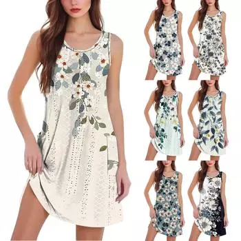 Женское повседневное модное платье-жилет с цветочным принтом и карманами L бежевый